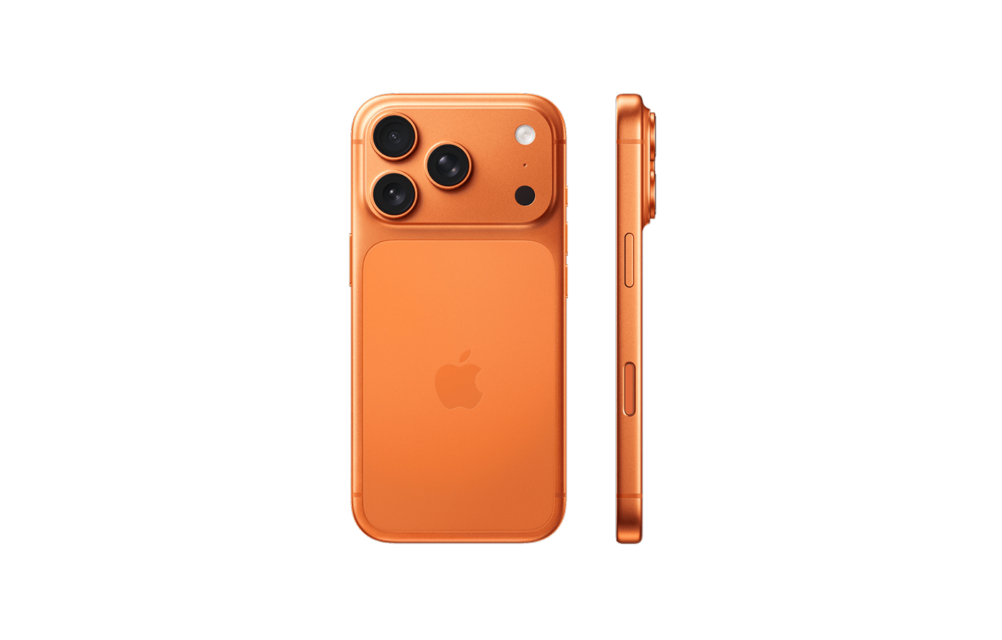 iPhone 17 Pro в цвете «Оранжевый», вид спереди и сзади